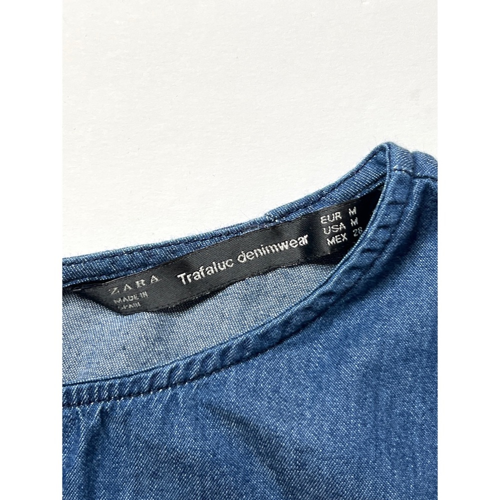 ZARA Trafaluc denimwear Denim Long Sleeve Back Buttons Cropped Top Sz M - Picture 11 of 12
